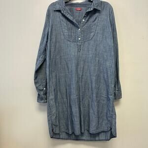 Izod Denim long sleeve Adjustable sleeve 3/4 button down Chambray Dress Medium